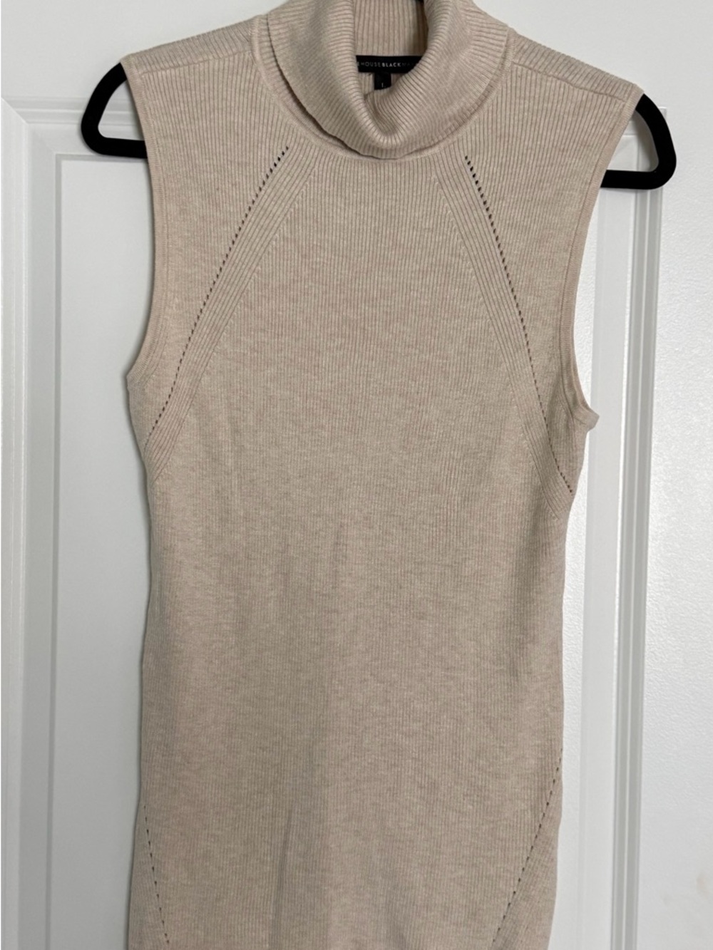 White House Black Market Sleeveless Turtleneck Knit Top in Light Beige